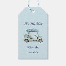 Blue Hydrangea Floral Golf Cart Wedding Favour Tag