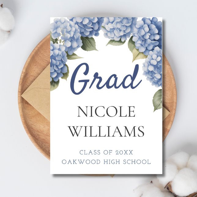 Blue Hydrangea Floral Grad Announcement Card (Creator Uploaded)