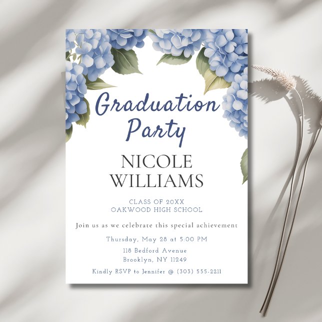 Blue Hydrangea Floral Graduation Party Invitation (Creator Uploaded)