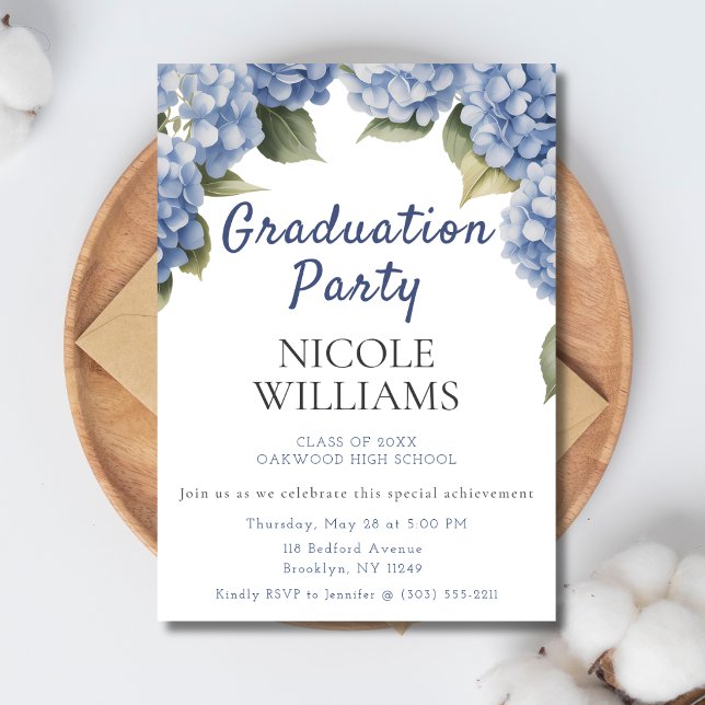 Blue Hydrangea Floral Graduation Party Invitation (Creator Uploaded)
