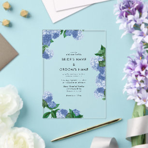 Blue Hydrangea Floral Greenery Modern Wedding Acrylic Invitations