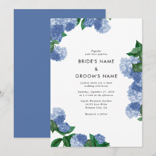 Blue Hydrangea Floral Greenery Modern Wedding Invitation