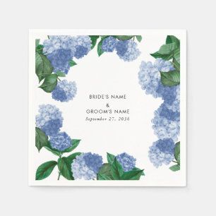 Blue Hydrangea Floral Greenery Modern Wedding Napkin