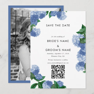 Blue Hydrangea Floral Greenery Photo Wedding Save The Date
