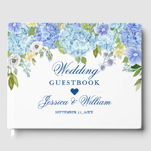 Blue Hydrangea Floral  Greenery Wedding Guest Book