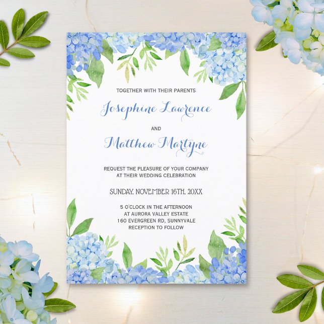 Blue Hydrangea Floral Greenery Wedding Invitation (Creator Uploaded)