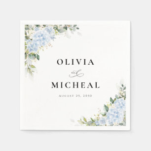 Blue Hydrangea Floral Greenery Wedding Napkins