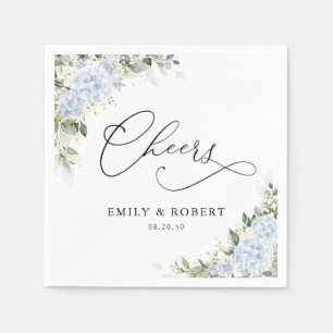 Blue Hydrangea Floral Greenery Wedding Napkins