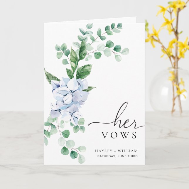 Blue Hydrangea Floral Her Vows Wedding Card (Yellow Flower)