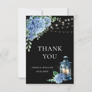 Blue Hydrangea Floral Lantern Black Boho Wedding Thank You Card