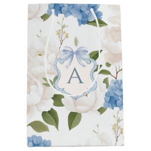 Blue Hydrangea Floral Monogram Medium Gift Bag