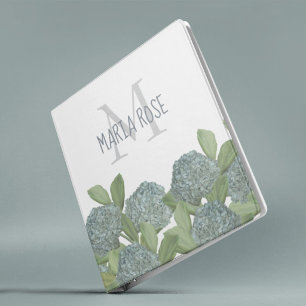 Blue Hydrangea Floral Monogram Name Binder