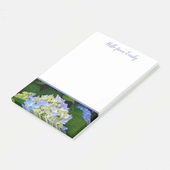 Blue Hydrangea Floral Personalized Post-it Notes (Angled)