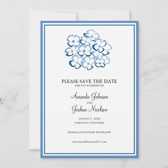 Blue Hydrangea Floral Save the Date (Front)