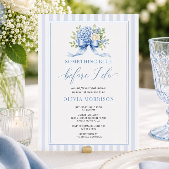 Blue Hydrangea Floral Stripe Bridal Shower Invitation (Creator Uploaded)
