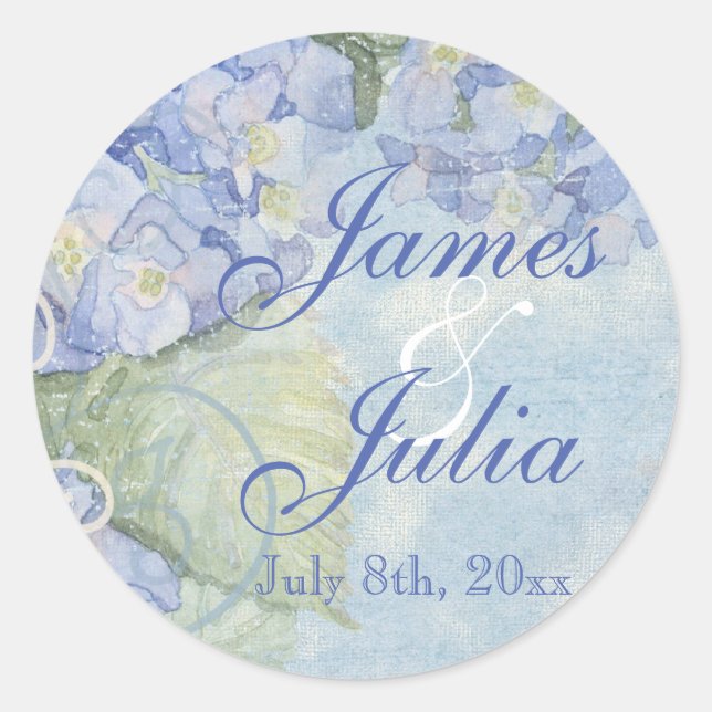 Blue Hydrangea Floral Swirl Favour Gift Stickers (Front)