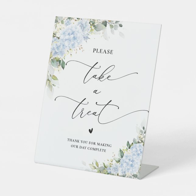 Blue Hydrangea Floral Take A Treat Sign (Front)