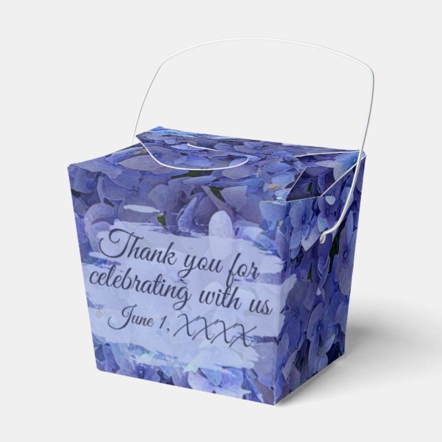 Blue Hydrangea Floral Takeout Favor Box (Front Side)
