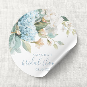 Blue Hydrangea Floral Watercolor Bridal Shower Classic Round Sticker