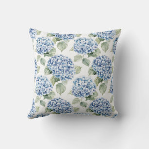 Blue Hydrangea Floral Watercolor Cottagecore  Throw Pillow