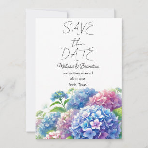 Blue Hydrangea Floral Watercolor Rustic Wedding Invitation