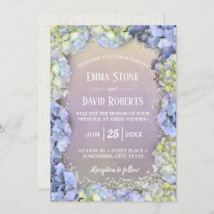 Blue Hydrangea Floral Watercolor Spring Wedding Invitation