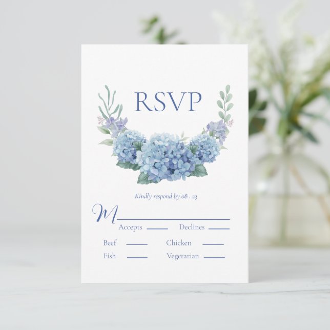 Blue Hydrangea Floral Watercolor Wedding RSVP (Debout devant)
