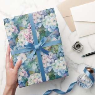 Blue Hydrangea Floral Watercolor Wrapping Paper