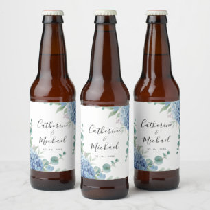 Blue Hydrangea Floral Wedding  Beer Bottle Label