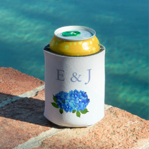 Blue Hydrangea Floral Wedding Can Cooler