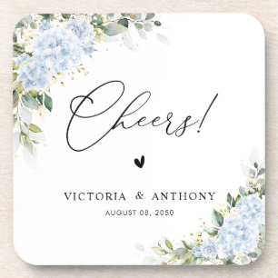 Blue Hydrangea Floral Wedding Cheers Square Coaster