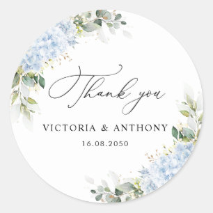 Blue Hydrangea Floral Wedding Classic Round  Sticker