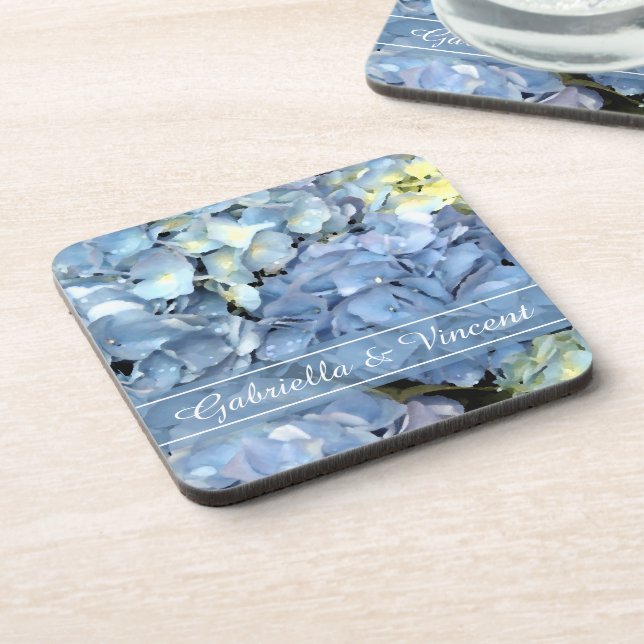 Blue Hydrangea Floral Wedding Coaster (Left Side)