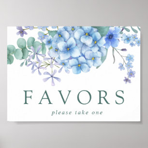 Blue Hydrangea Floral Wedding Favor Sign