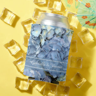 Blue Hydrangea Floral Wedding Favour Can Cooler