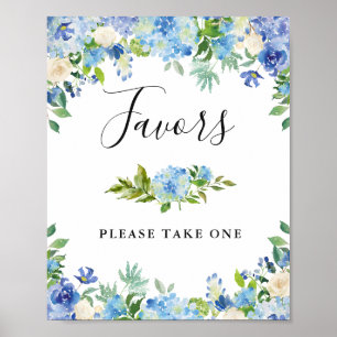 Blue Hydrangea Floral Wedding Favour Sign Poster