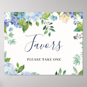 Blue Hydrangea Floral Wedding Favours Sign Poster