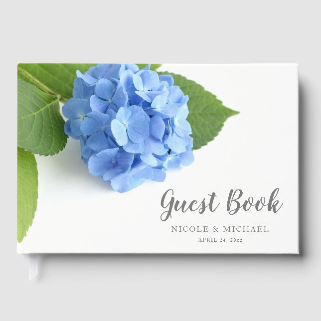 Blue Hydrangea Floral Wedding Guest Book (Front)