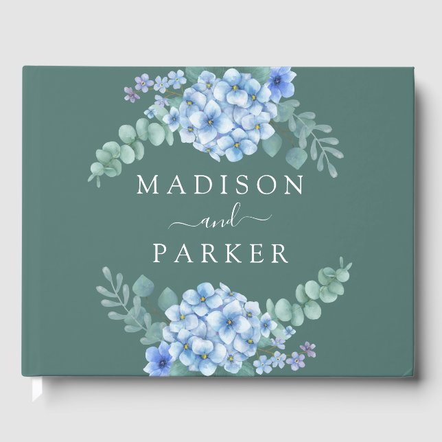 Blue Hydrangea Floral Wedding Guest Book (Front)