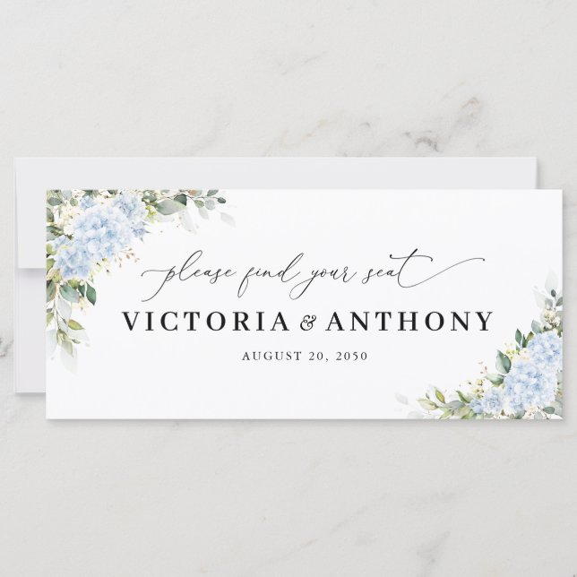 Blue Hydrangea Floral Wedding Head Table Sign (Front)