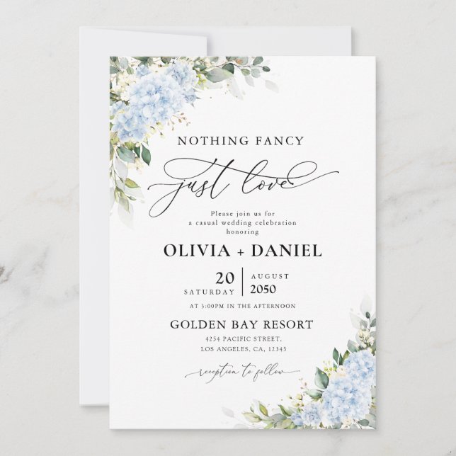 Blue Hydrangea Floral Wedding Invitation (Front)