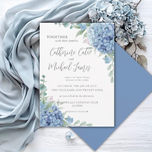 Blue Hydrangea Floral Wedding Invitation