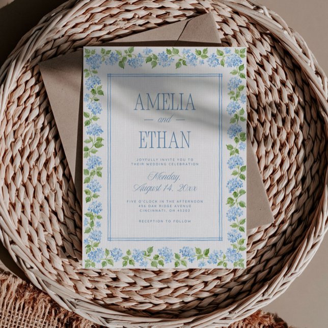 Blue Hydrangea Floral Wedding Invitation (Creator Uploaded)