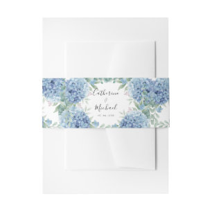 Blue Hydrangea Floral Wedding Invitation Belly Band