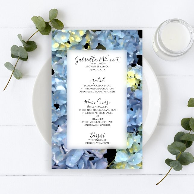 Blue Hydrangea Floral Wedding Menu (Creator Uploaded)