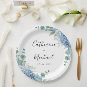 Blue Hydrangea Floral Wedding  Paper Plate