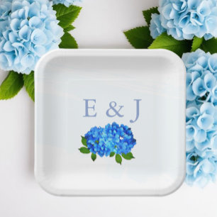 Blue Hydrangea Floral Wedding Paper Plate