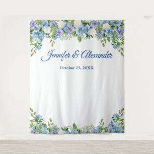 Blue Hydrangea Floral Wedding Photo Booth Backdrop Tapestry