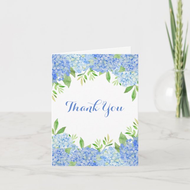 Blue Hydrangea Floral Wedding Photo Inside Thank You Card (Front)