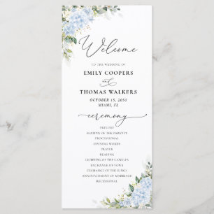 Blue Hydrangea Floral Wedding Program